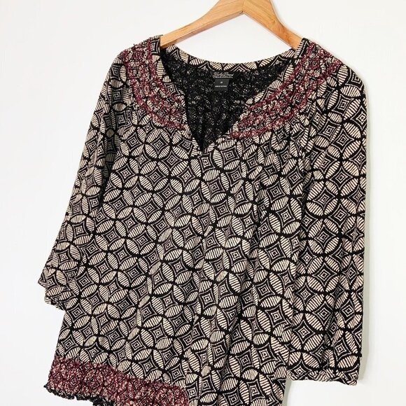 Lucky Brand Top Womens Size Medium Peasant Blouse 3/4 Sleeves Boho - Picture 2 of 6